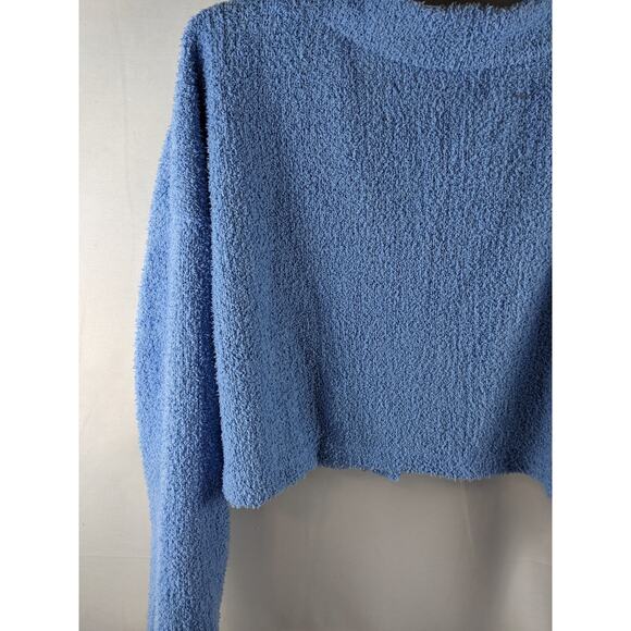 Cropped Cozy Cardigan Wild Fable Azure M Blue Lightweight Fuzzy V Neck Button Up - Picture 10 of 10